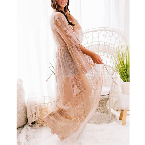 Sexy Lace Open Front Kimono Cardigan - Picture 4 of 7